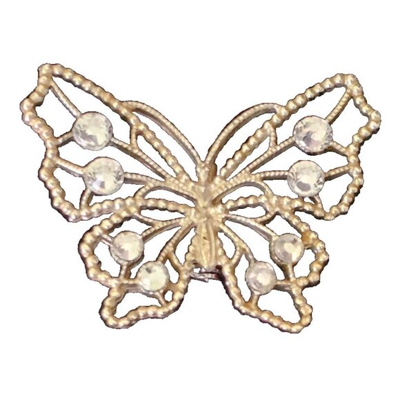 Vintage Silver Tone Butterfly Brooch Pin Rhinestone Accent 2.5" x 2" Unsigned - Picture 1 of 6